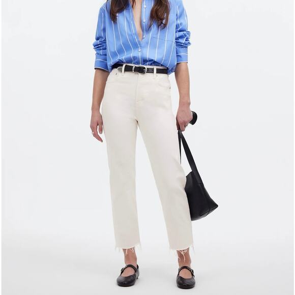 NWT Madewell The '90s Straight Crop Jean Raw Hem High Rise Tile White Size 30 - Picture 1 of 9